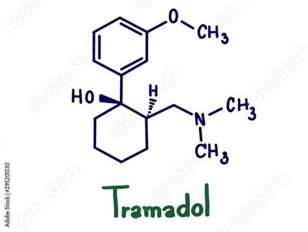 Fototapeta Tramadol is an opioid pain medication used to treat moderate to moderately severe pain. synthetic opioid substance of the cyclohexanol class that is structurally related to codeine and morphine