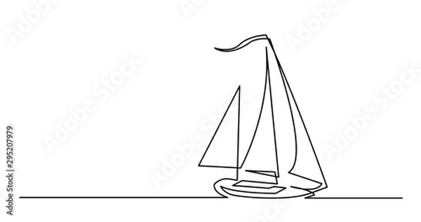 Fototapeta continuous line drawing of beautiful yacht with copy space