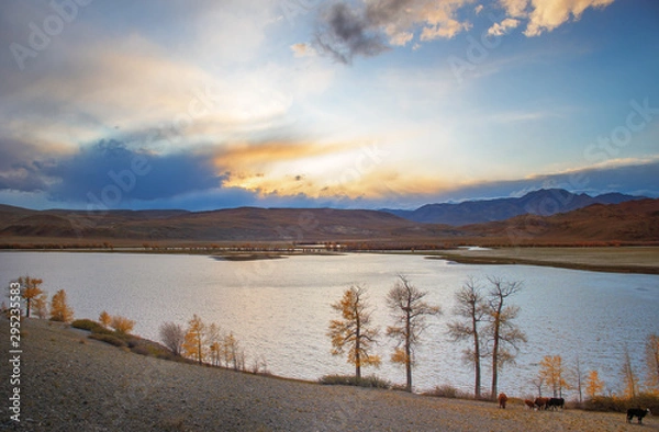 Fototapeta sunset over lake