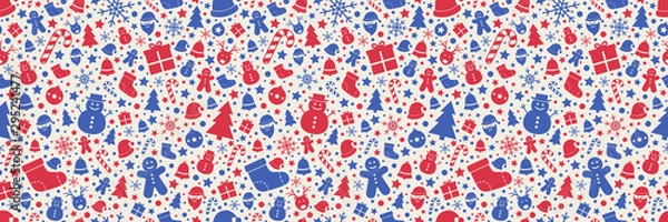 Fototapeta Beautiful Christmas texture with festive elements. Seamless pattern. Vector