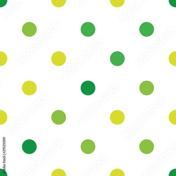 Fototapeta Seamless polka dot pattern in different colors. Green theme. Sipmle flat vector wallpaper.