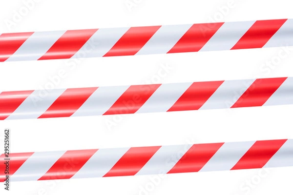 Fototapeta red and white warning tape isolated on white background