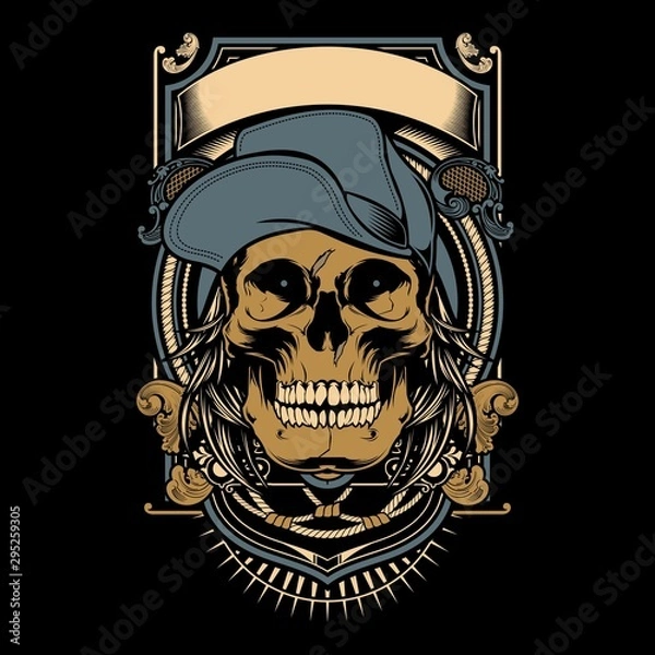 Fototapeta skull cross bone with hat