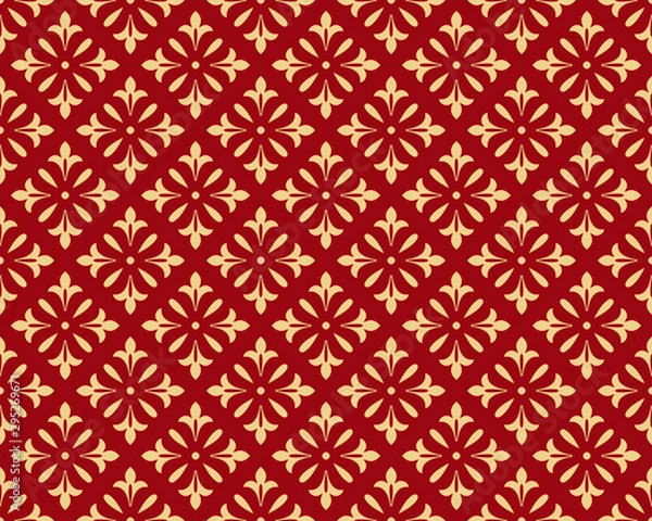 Fototapeta Flower geometric pattern. Seamless vector background. Red and gold ornament