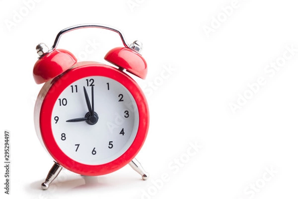 Fototapeta Red alarm clock isolated on white background