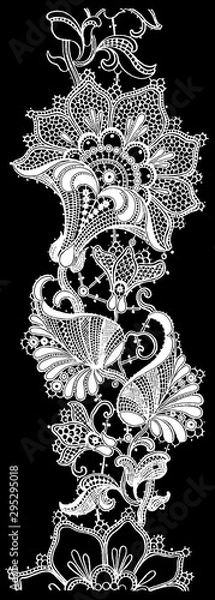 Fototapeta Black and white lace, border flowers, fashion style, decoration element, pattern for every backdrop.