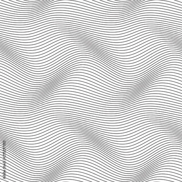 Fototapeta Wavy line seamless pattern. Black and white stripe. Wave ripple abstract vector background