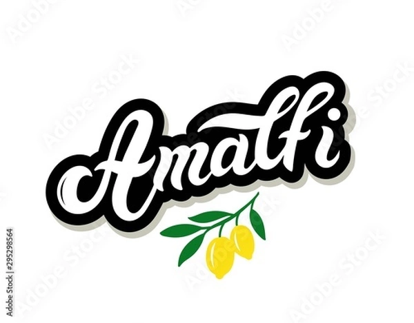 Obraz Amalfi. The name of Italian town on the Amalfi coast. Hand drawn lettering. Vector illustration. Best for souvenir products.
