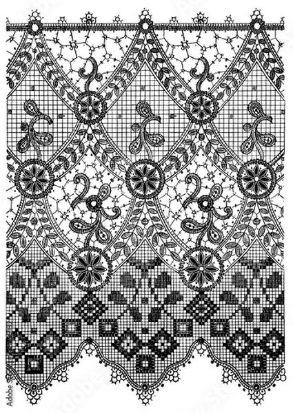 Fototapeta Black and white lace, border flowers, fashion style, decoration element, pattern for every backdrop.