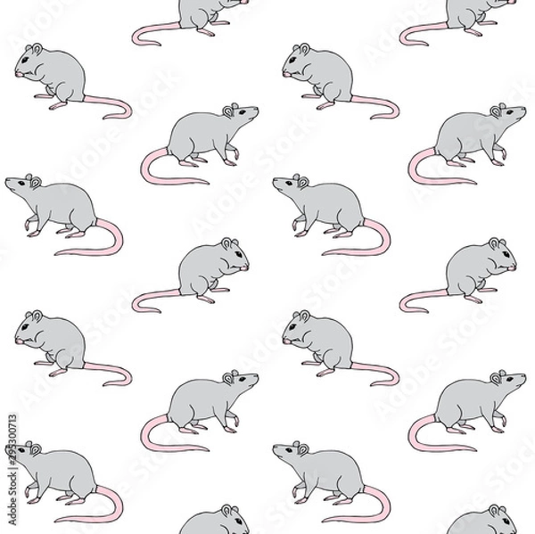 Fototapeta Vector seamless pattern of hand drawn doodle sketch gray rats mice isolated on white background
