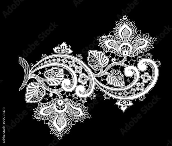 Obraz Black and white lace, border flowers, fashion style, decoration element, pattern for every backdrop.