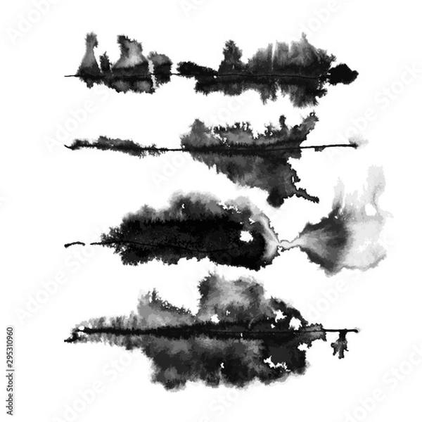Obraz Set of four vector hand created runny ink art brushes with transparent gradations of one color. See all of them on brushes panel. Ready to use. Easy to recolor.