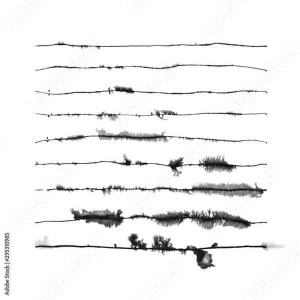 Obraz Set of nine vector hand created runny ink art brushes with transparent gradations of one color. See all of them on brushes panel. Ready to use. Easy to recolor.