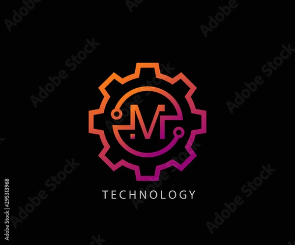 Fototapeta Letter M Gear technology vector logo template. This logo is suitable for factory, industrial, technology, website, digital, mechanic, wheel.