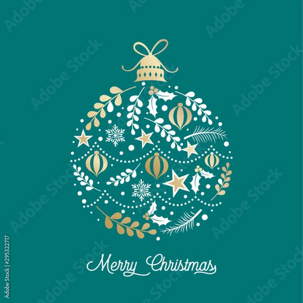 Obraz Decorative Christmas bauble with leaf and stars, vector illustration