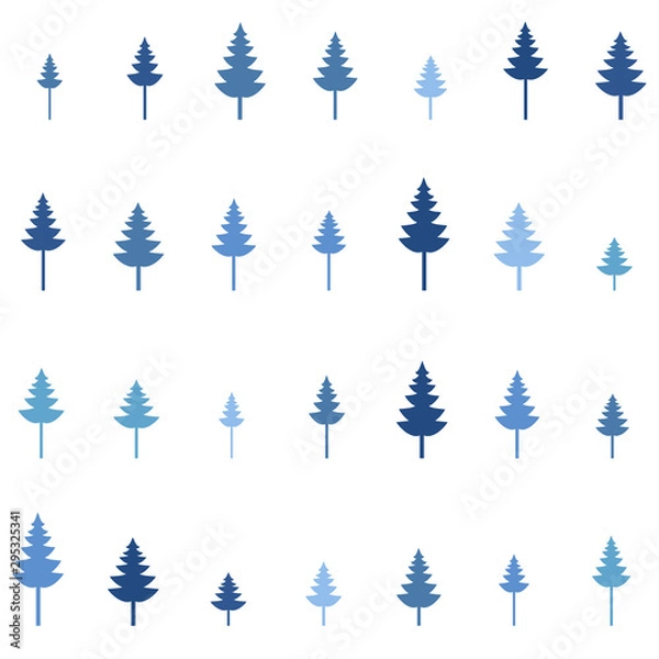 Fototapeta Seamless vector illustration. Minimalistic concept. Flat style pine trees. Pine forest. Abstract minimalism. Wavy pattern. Elements for design. Environmental protection. Winter blue trees background