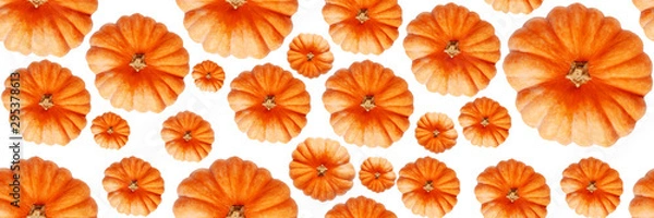Fototapeta Seamless pattern with pumpkin. Abstract background. Pumpkins isolated on white background. Banner. Top view