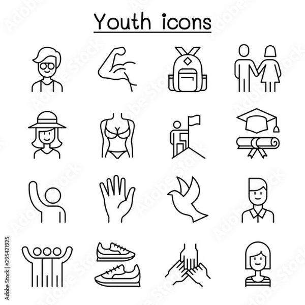 Fototapeta Youth icon set in thin line style