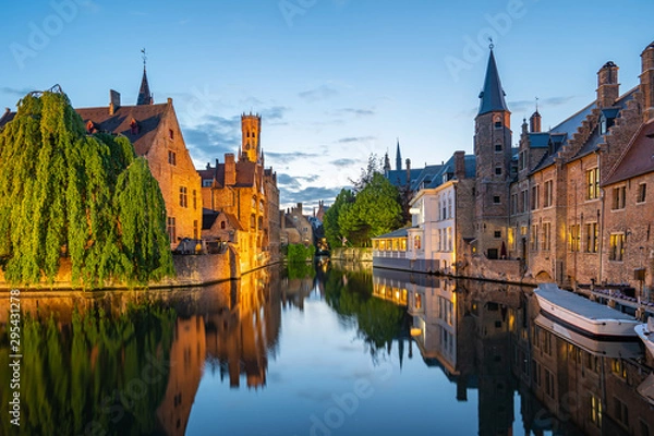 Obraz Bruges skyline with old buildings at twilight in Bruges, Belgium