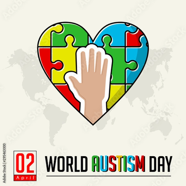 Fototapeta Hand on heart puzzle for world autism day on 2 April
