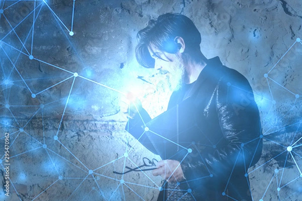 Fototapeta Digital  futuristic  man with connected lines