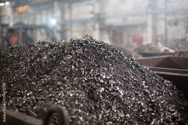 Obraz Pieces of ferrotitanium closeup. Ferroalloy used for alloying, deoxidation and degassing of steels and alloys