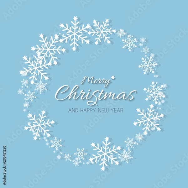 Fototapeta Christmas greeting card with snow frame in paper cut style