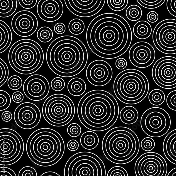 Fototapeta Seamless abstract pattern with white circles on black background