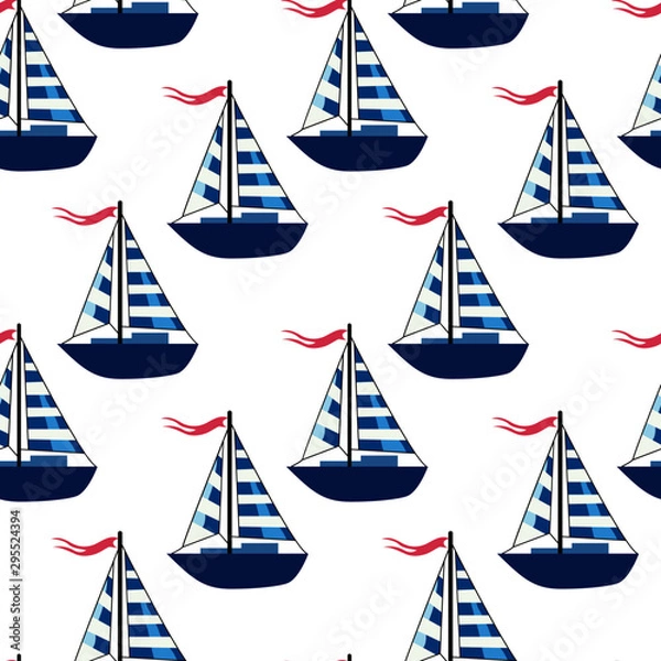 Fototapeta seamless pattern with a picture of a yacht, a boat