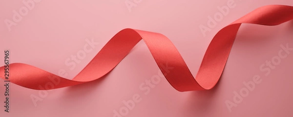 Fototapeta Red ribbon on pink background, banner concept
