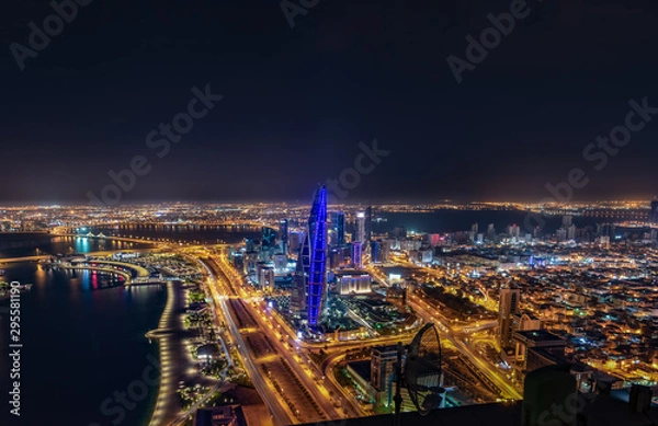 Fototapeta Aerial view of Bahrain skyline and newly constructed areas in Manama, Bahrain