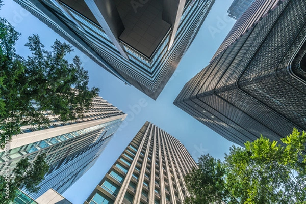 Obraz Tokyo Cityscape. Low angle view of skyscraper buildings scenery. Marunouchi district, Tokyo, Japan