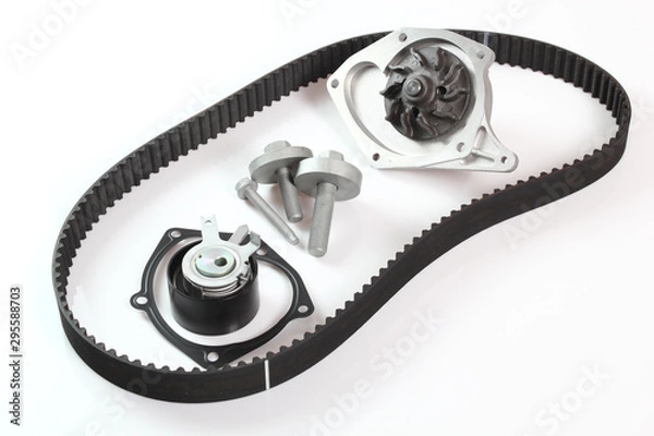 Fototapeta Timing Cam Tensioner Belt Kit with Water Pump. Isolated on white background.