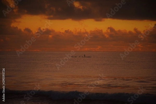 Obraz Fishermen Boats on a calm cloudy dawn
