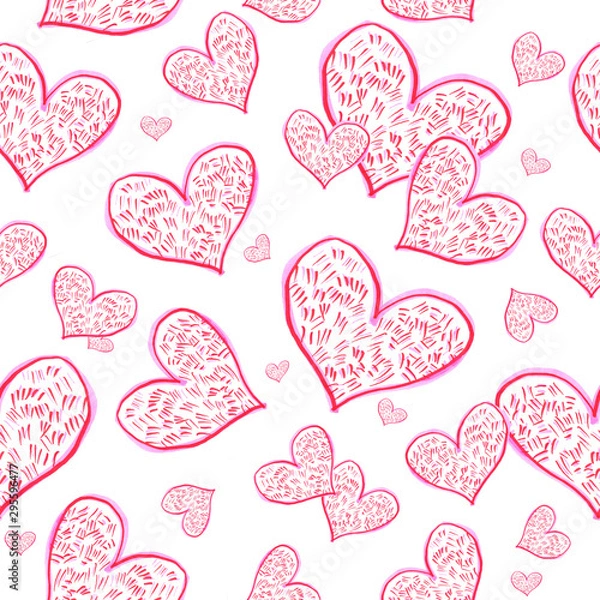 Fototapeta Hand drawn stylish valentine's love hearts pattern design