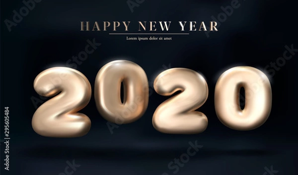 Fototapeta Gold 2020 numbers Happy New Year on a dark background. Creative element for design luxury cards invitations party for the New Year 2020 and Christmas Modern design. Festive invitation card Vector.
