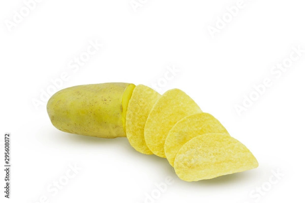 Fototapeta Potato slice and Potato ship isolated on white background with clipping path
