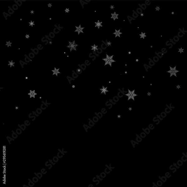 Fototapeta Realistic falling snowflakes. Isolated on black background. Vector illustration