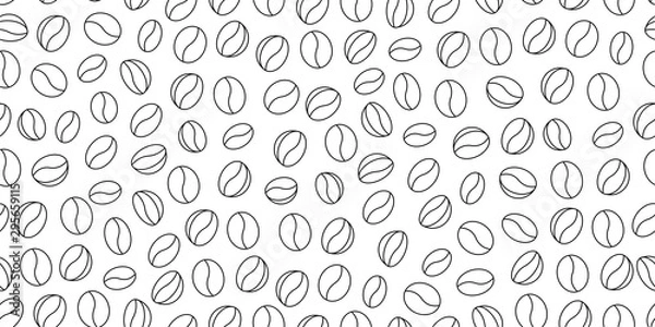 Fototapeta Seamless vector pattern with coffee beans, linear graphic in black on white