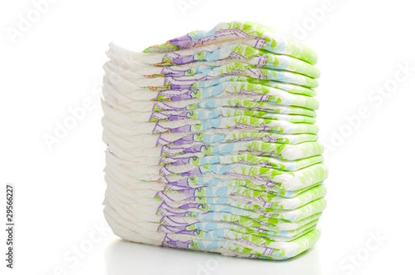 Fototapeta One stack of diapers over white background