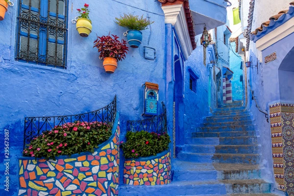 Obraz Stunning blue streets and tiles of Chefchaouen Morocco