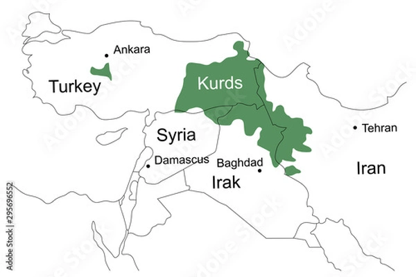 Fototapeta Location of the Kurds on the map of the Middle East