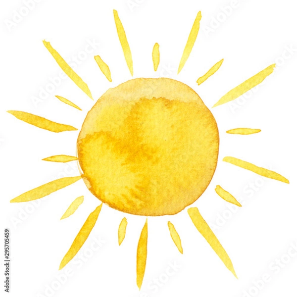 Fototapeta Żółty atrament błyszczące słońce akwarela ilustracja na białym tle