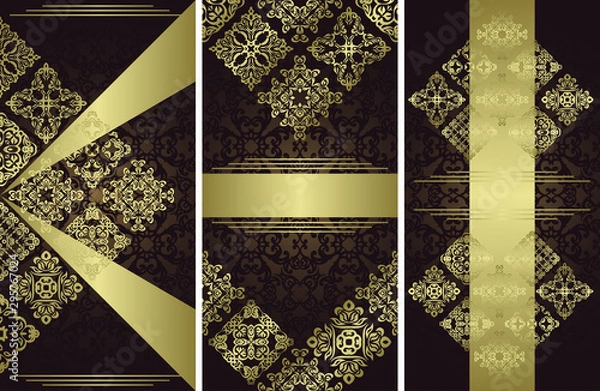 Obraz Set of cards, invitations, posters, banners. Vintage decoration and seamless background