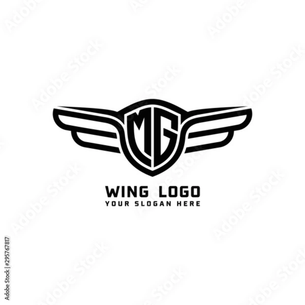 Fototapeta MG initial logo wings, abstract letters in the middle of black