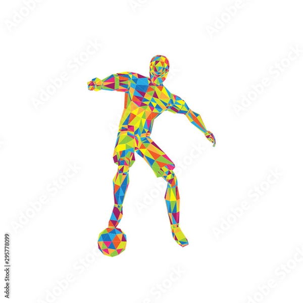 Fototapeta Soccer Football Player with ball, spin pose, low poly background vector