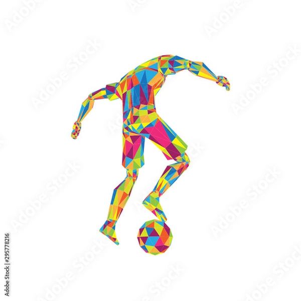 Fototapeta Soccer Football Player with ball, spin pose, low poly background vector