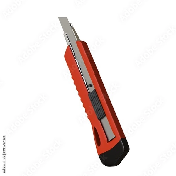 Fototapeta Red paper knife isolated on white background. 3D rendering of excellent quality in high resolution. It can be enlarged and used as a background or texture.