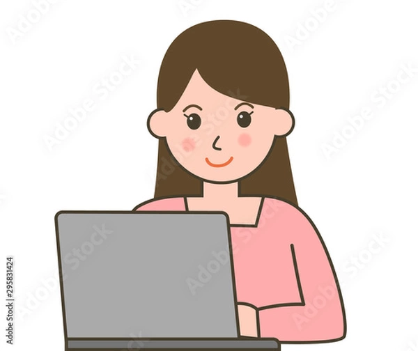 Fototapeta 女性　パソコン　笑顔