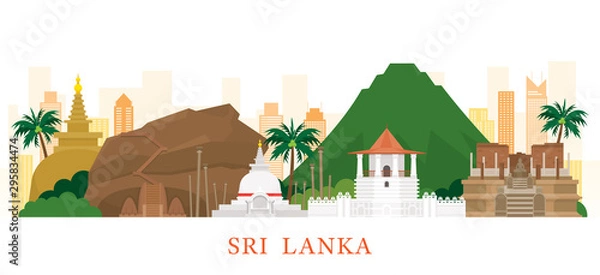Fototapeta Sri Lanka Skyline Landmarks in Flat Style